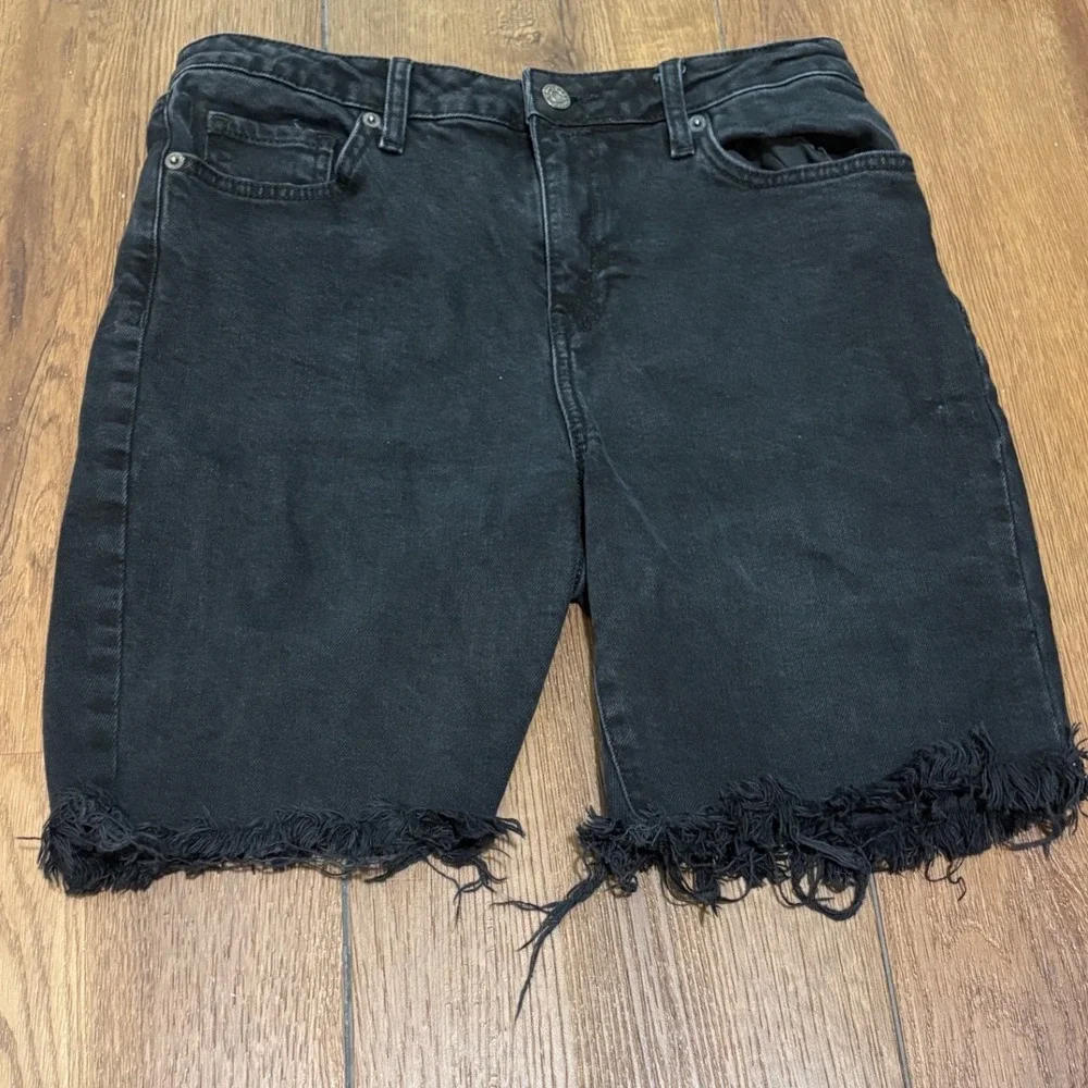 Topshop Moto Women's W30 Black Denim Bermuda Shorts Raw Hem Distressed Y2K